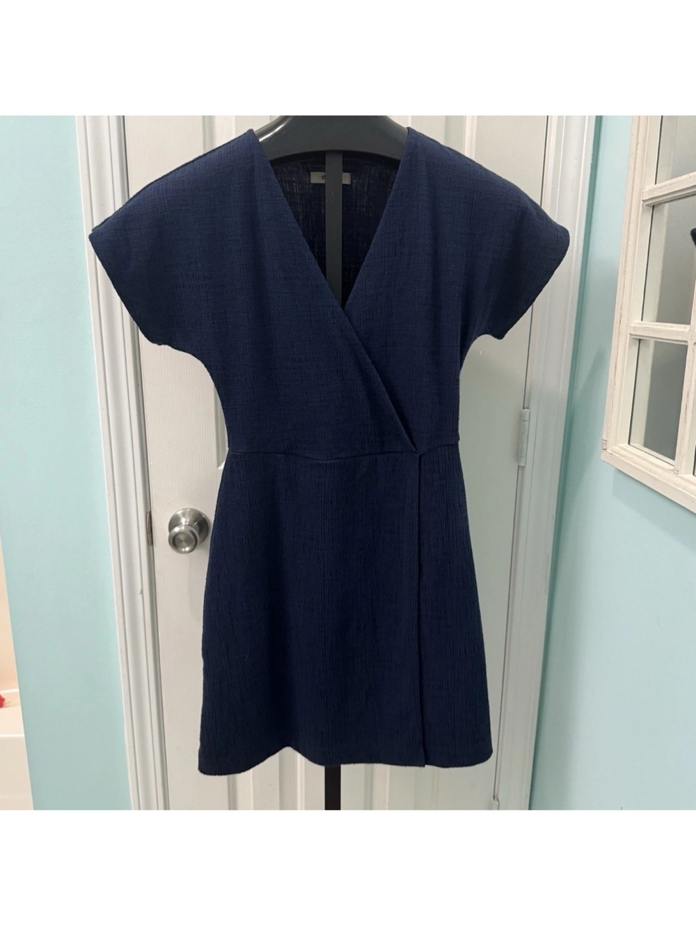 Madewell Women's XS Navy Dark Nightfall Cross-Front Flutter Sleeve Mini Dress